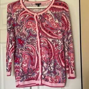 Paisley Pink Cardigan Sweater. Size M. Button down . 3/4 length sleeves.